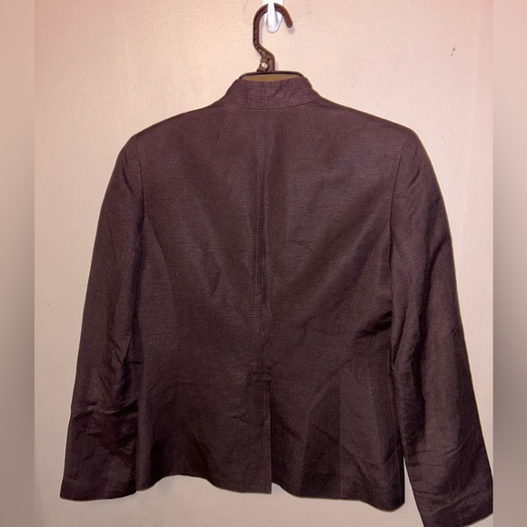 Calvin Klein Blazer - deep chocolate brown linen blend button front - Picture 5 of 11